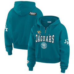 Jacksonville Jaguars WEAR by Erin Andrews Women's Patch Quarter-Zip Pullover Hoodie Teal