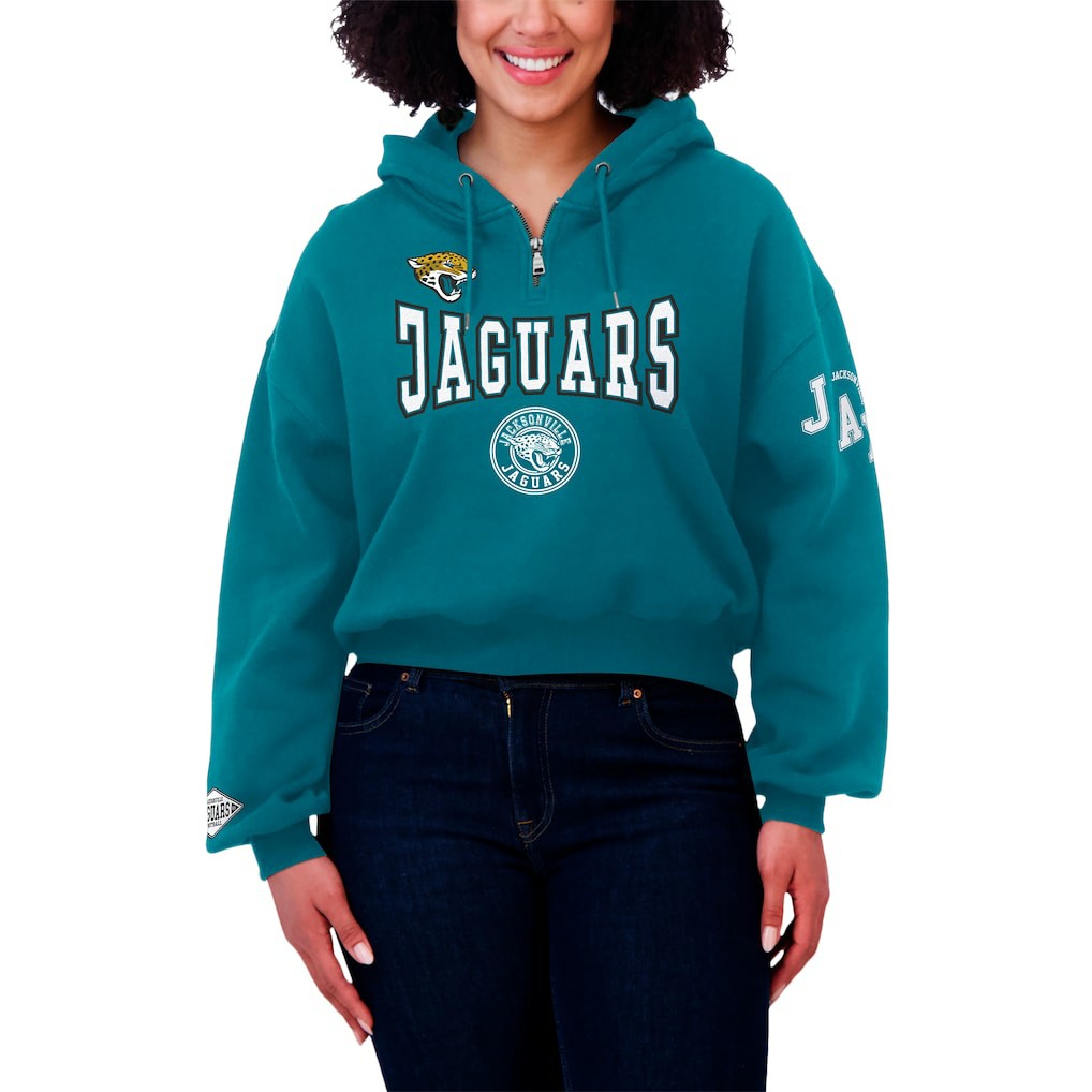 Jacksonville Jaguars WEAR by Erin Andrews Women's Patch Quarter-Zip Pullover Hoodie Teal