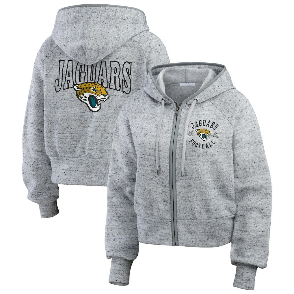 Jacksonville Jaguars WEAR by Erin Andrews Women's Speckled Fleece Cropped Full-Zip Hoodie Heather Gray