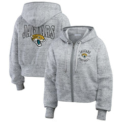 Jacksonville Jaguars WEAR by Erin Andrews Women's Speckled Fleece Cropped Full-Zip Hoodie Heather Gray