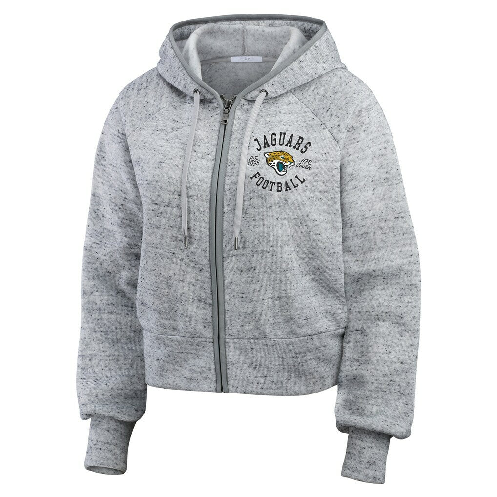 Jacksonville Jaguars WEAR by Erin Andrews Women's Speckled Fleece Cropped Full-Zip Hoodie Heather Gray