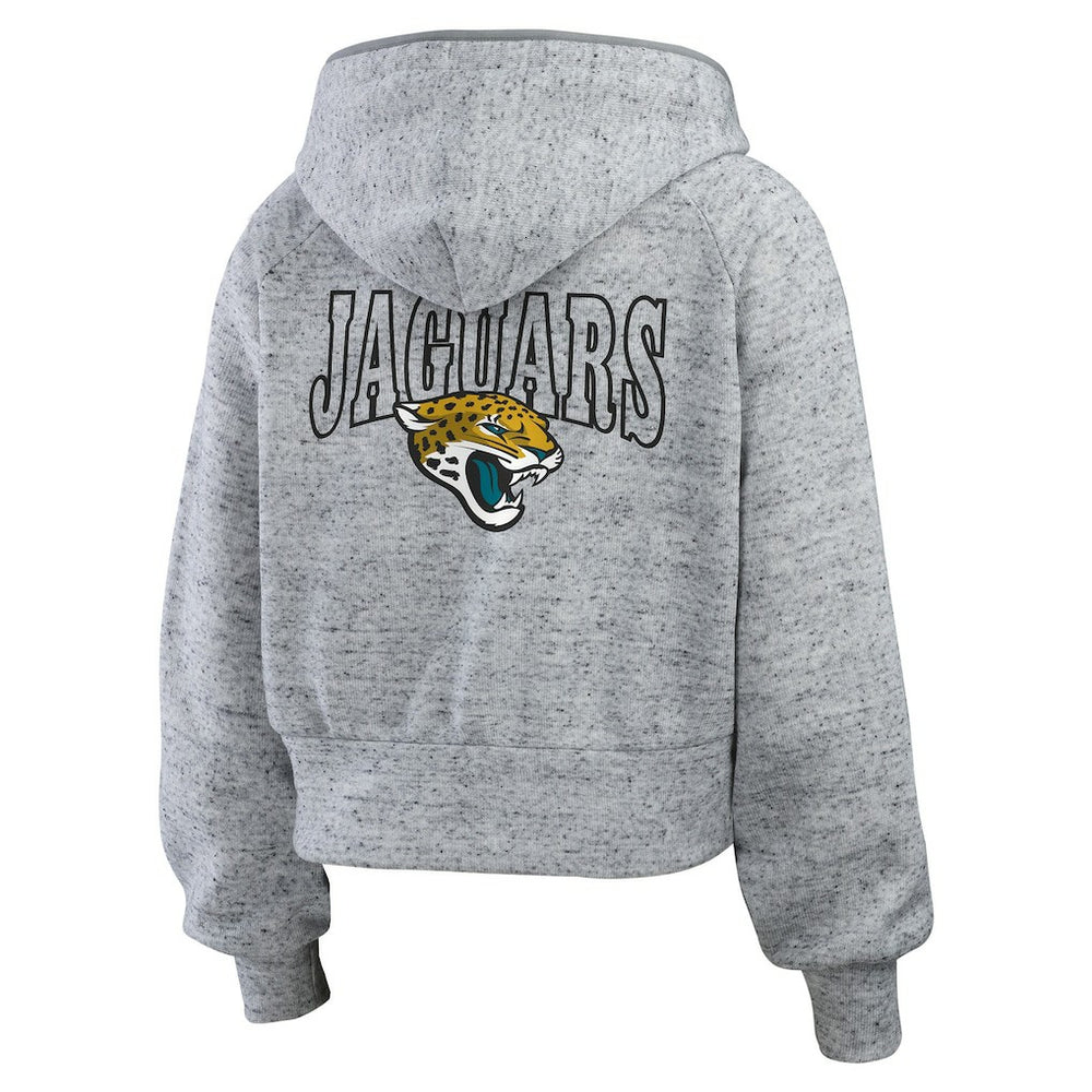 Jacksonville Jaguars WEAR by Erin Andrews Women's Speckled Fleece Cropped Full-Zip Hoodie Heather Gray