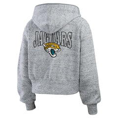 Jacksonville Jaguars WEAR by Erin Andrews Women's Speckled Fleece Cropped Full-Zip Hoodie Heather Gray