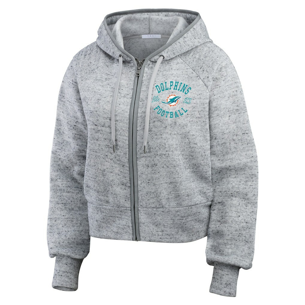 Miami Dolphins WEAR by Erin Andrews Women's Speckled Fleece Cropped Full-Zip Hoodie Heather Gray