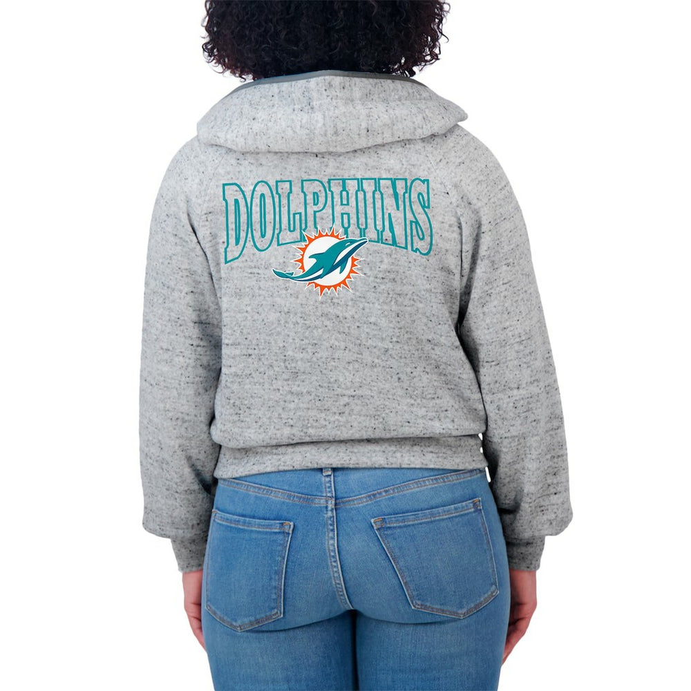 Miami Dolphins WEAR by Erin Andrews Women's Speckled Fleece Cropped Full-Zip Hoodie Heather Gray