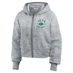 New York Jets WEAR by Erin Andrews Women's Speckled Fleece Cropped Full-Zip Hoodie Heather Gray