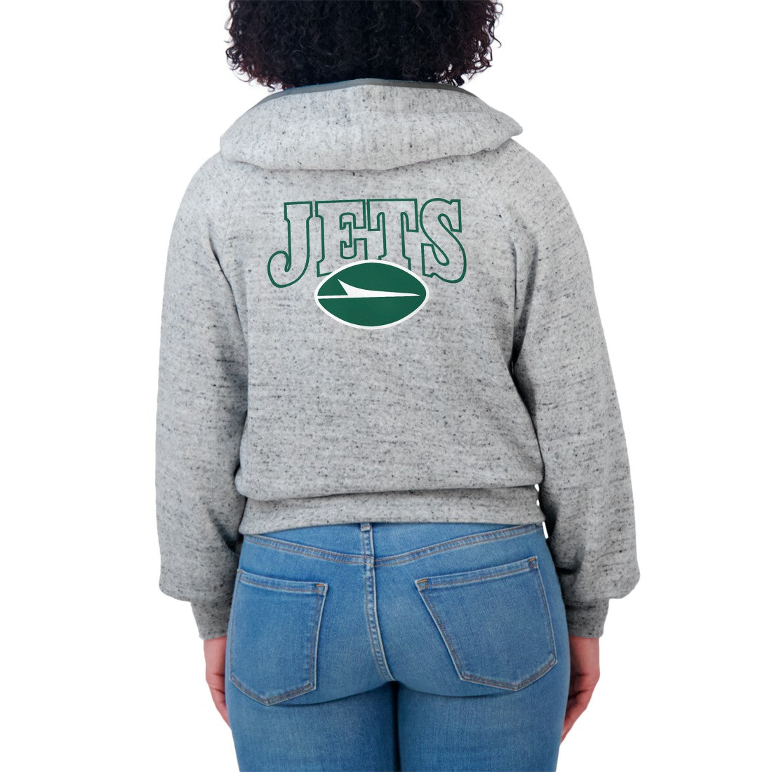 New York Jets WEAR by Erin Andrews Women's Speckled Fleece Cropped Full-Zip Hoodie Heather Gray