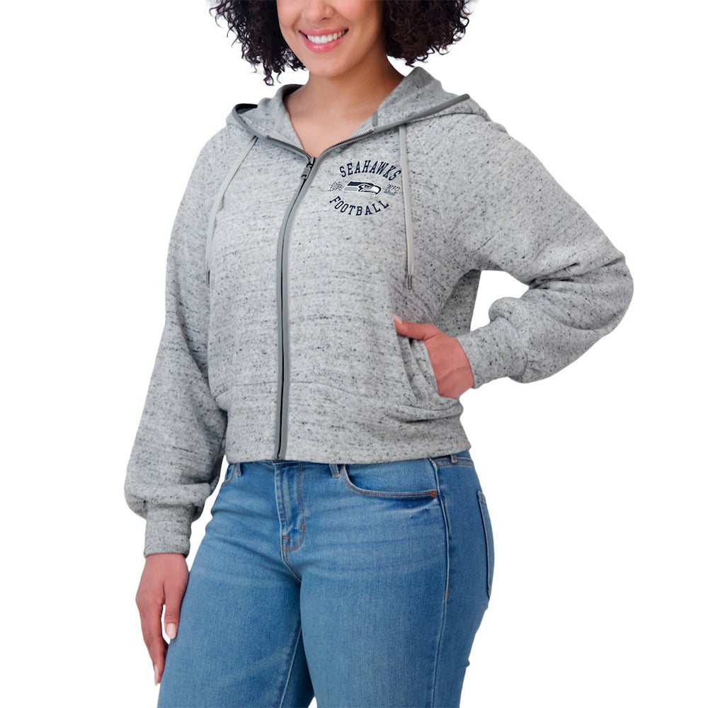 Seattle Seahawks WEAR by Erin Andrews Women's Speckled Fleece Cropped Full-Zip Hoodie Heather Gray