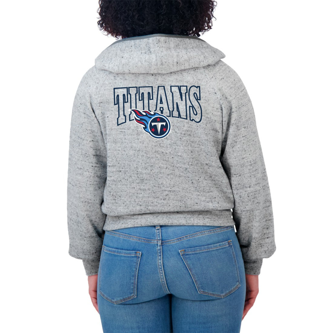 Tennessee Titans WEAR by Erin Andrews Women's Speckled Fleece Cropped Full-Zip Hoodie Heather Gray