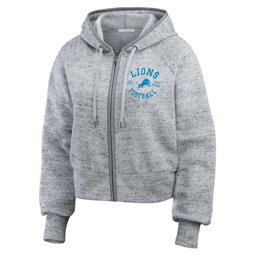 Detroit Lions WEAR by Erin Andrews Women's Speckled Fleece Cropped Full-Zip Hoodie Heather Gray