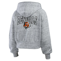 Cincinnati Bengals WEAR by Erin Andrews Women's Speckled Fleece Cropped Full-Zip Hoodie Heather Gray