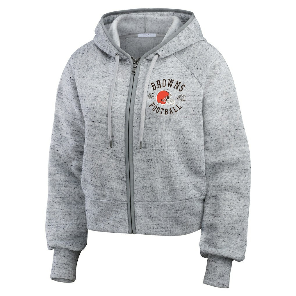 Cleveland Browns WEAR by Erin Andrews Women's Speckled Fleece Cropped Full-Zip Hoodie Heather Gray