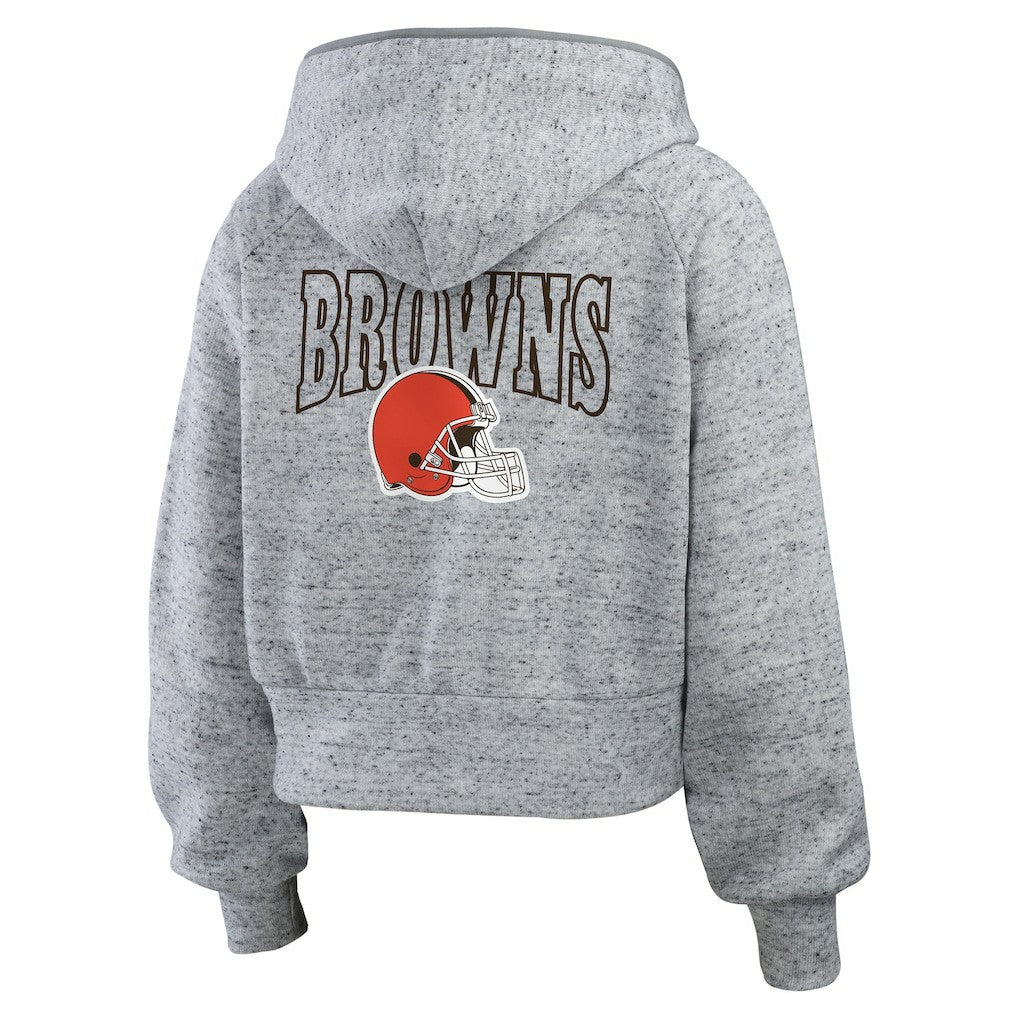 Cleveland Browns WEAR by Erin Andrews Women's Speckled Fleece Cropped Full-Zip Hoodie Heather Gray