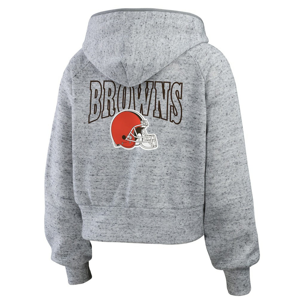 Cleveland Browns WEAR by Erin Andrews Women's Speckled Fleece Cropped Full-Zip Hoodie Heather Gray