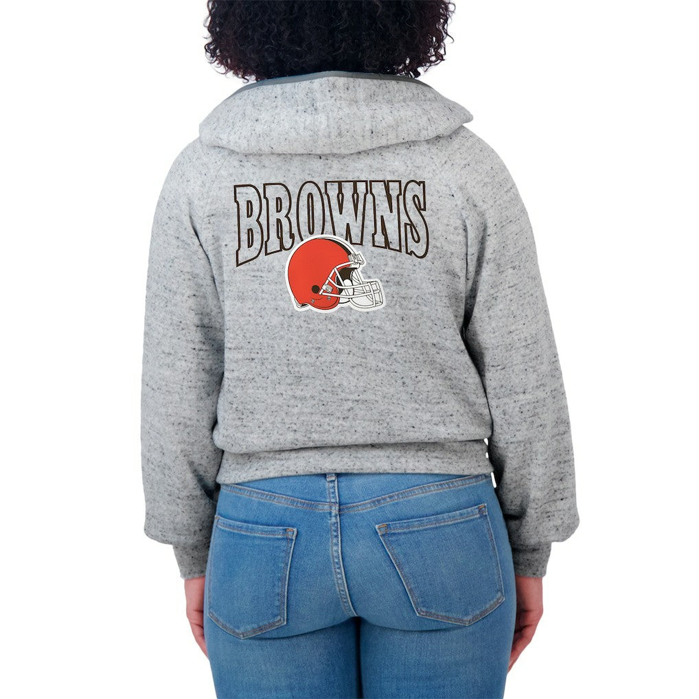 Cleveland Browns WEAR by Erin Andrews Women's Speckled Fleece Cropped Full-Zip Hoodie Heather Gray