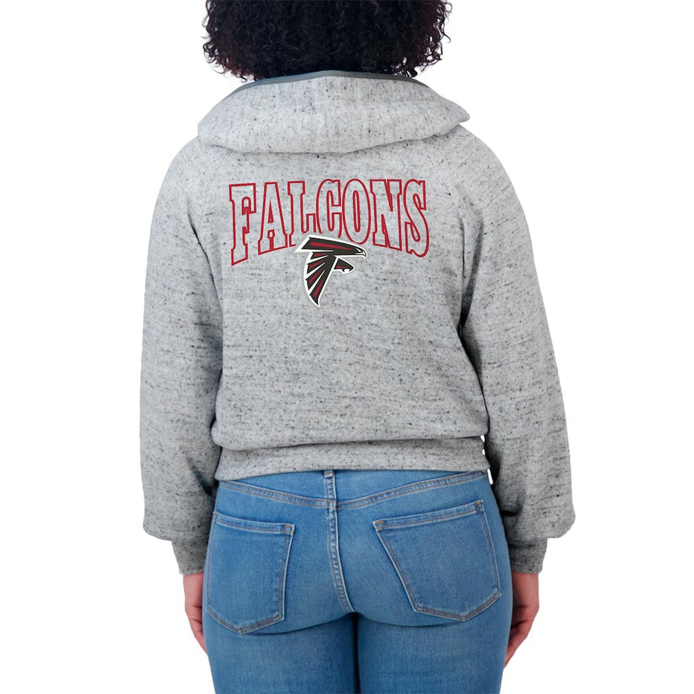 Atlanta Falcons WEAR by Erin Andrews Women's Speckled Fleece Cropped Full-Zip Hoodie Heather Gray