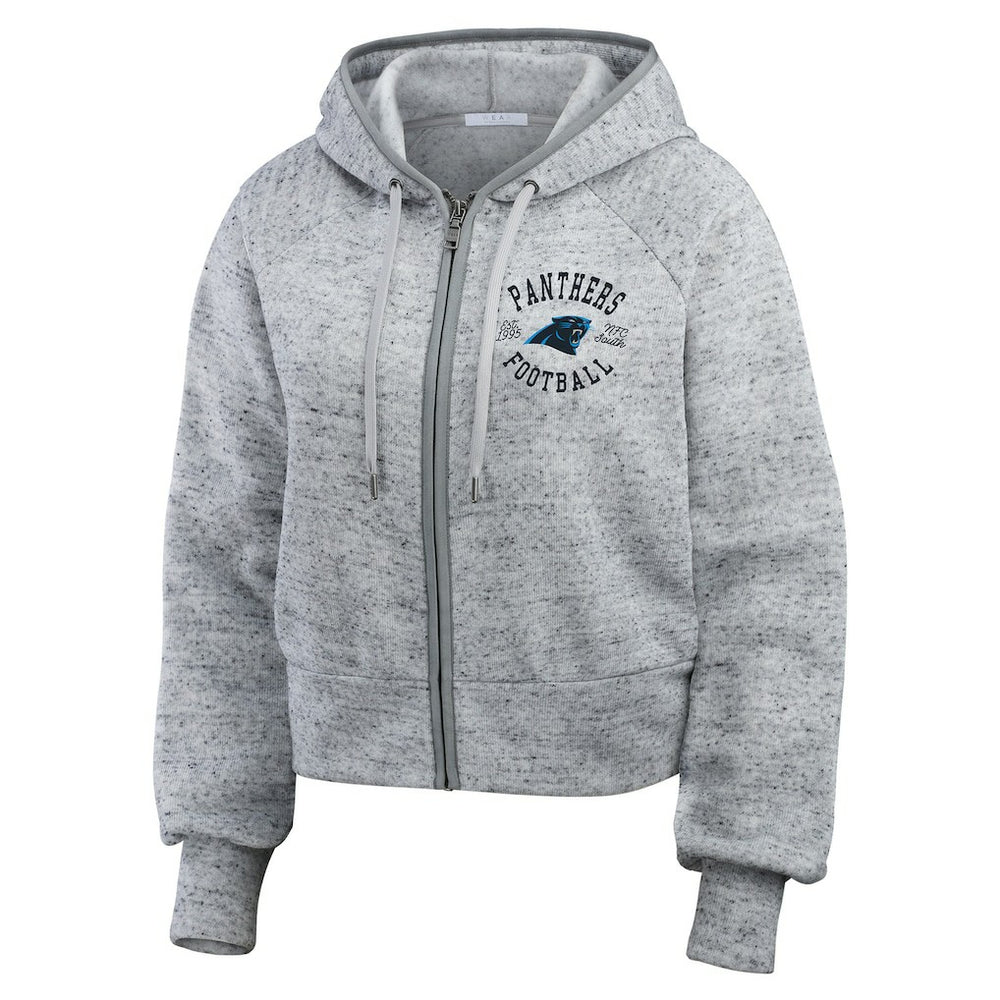 Carolina Panthers WEAR by Erin Andrews Women's Speckled Fleece Cropped Full-Zip Hoodie Heather Gray