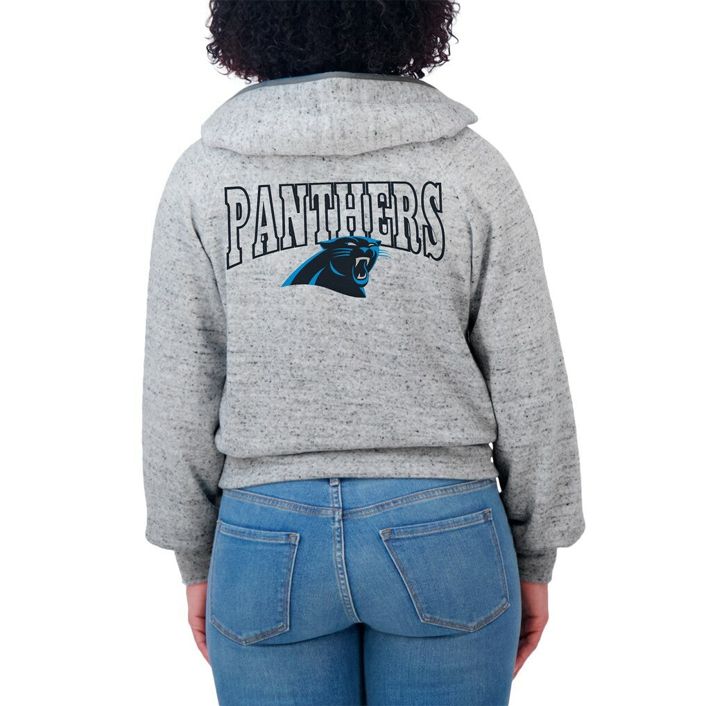 Carolina Panthers WEAR by Erin Andrews Women's Speckled Fleece Cropped Full-Zip Hoodie Heather Gray