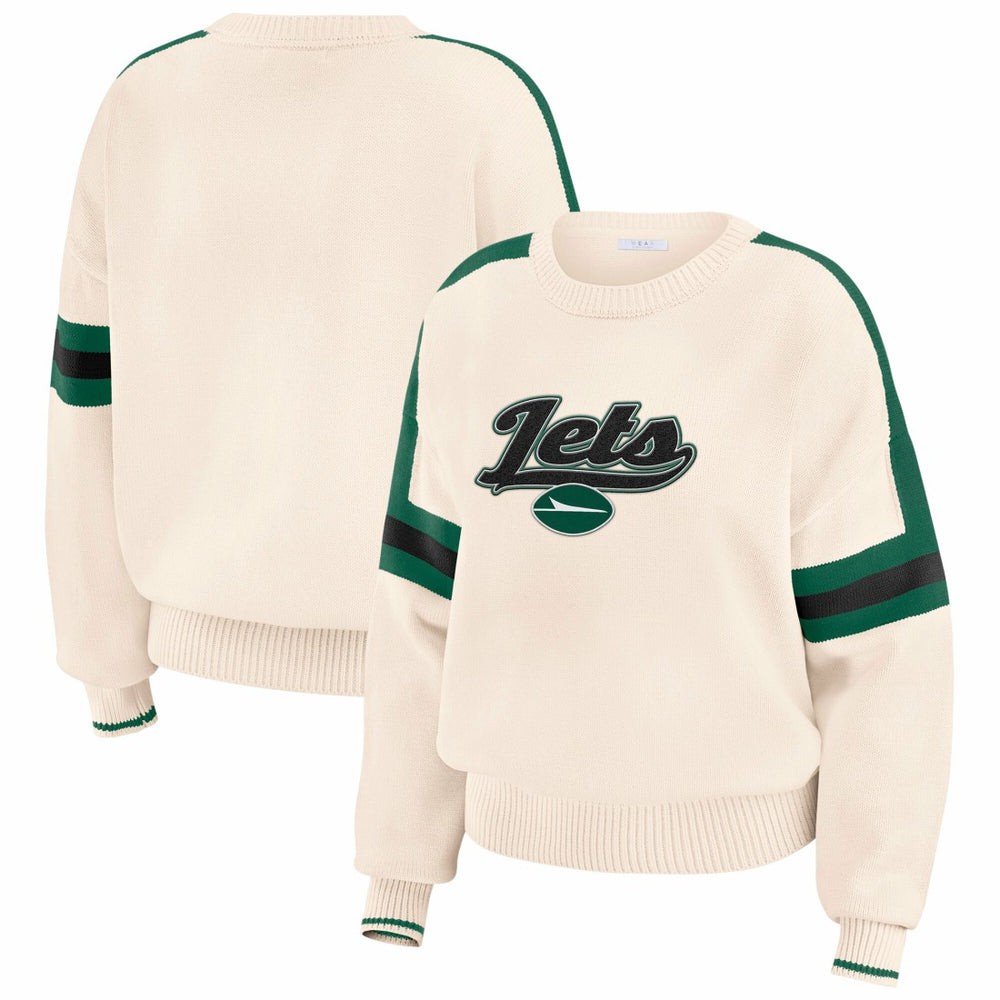 New York Jets WEAR by Erin Andrews Women's Stripe Pullover Sweater Cream