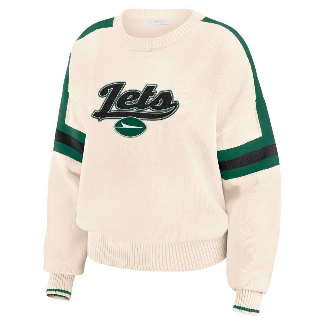 New York Jets WEAR by Erin Andrews Women's Stripe Pullover Sweater Cream