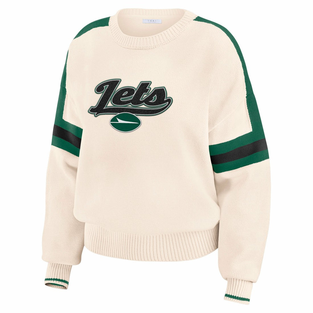 New York Jets WEAR by Erin Andrews Women's Stripe Pullover Sweater Cream