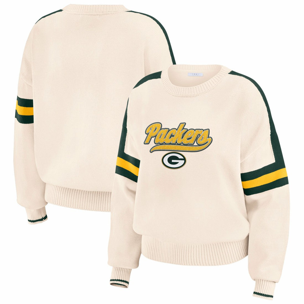 Green Bay Packers WEAR by Erin Andrews Women's Stripe Pullover Sweater Cream