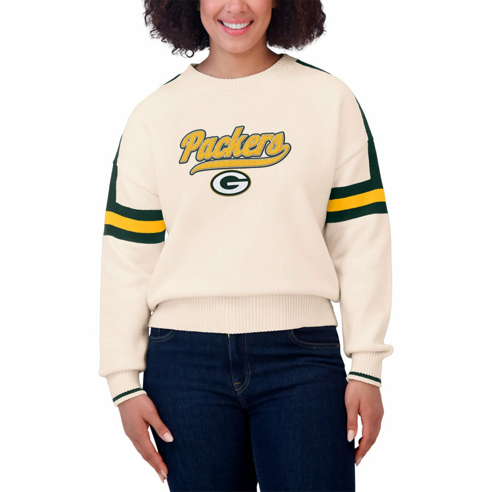 Green Bay Packers WEAR by Erin Andrews Women's Stripe Pullover Sweater Cream