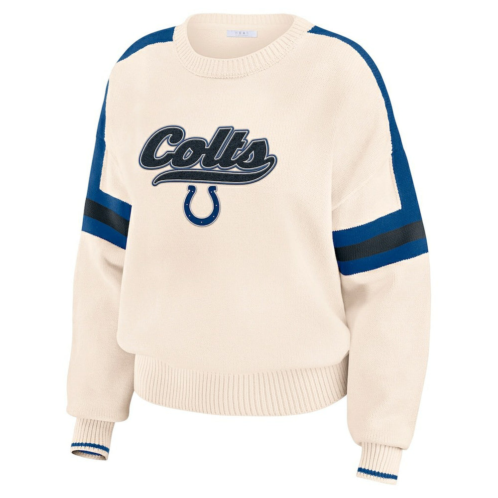 Indianapolis Colts WEAR by Erin Andrews Women's Stripe Pullover Sweater Cream