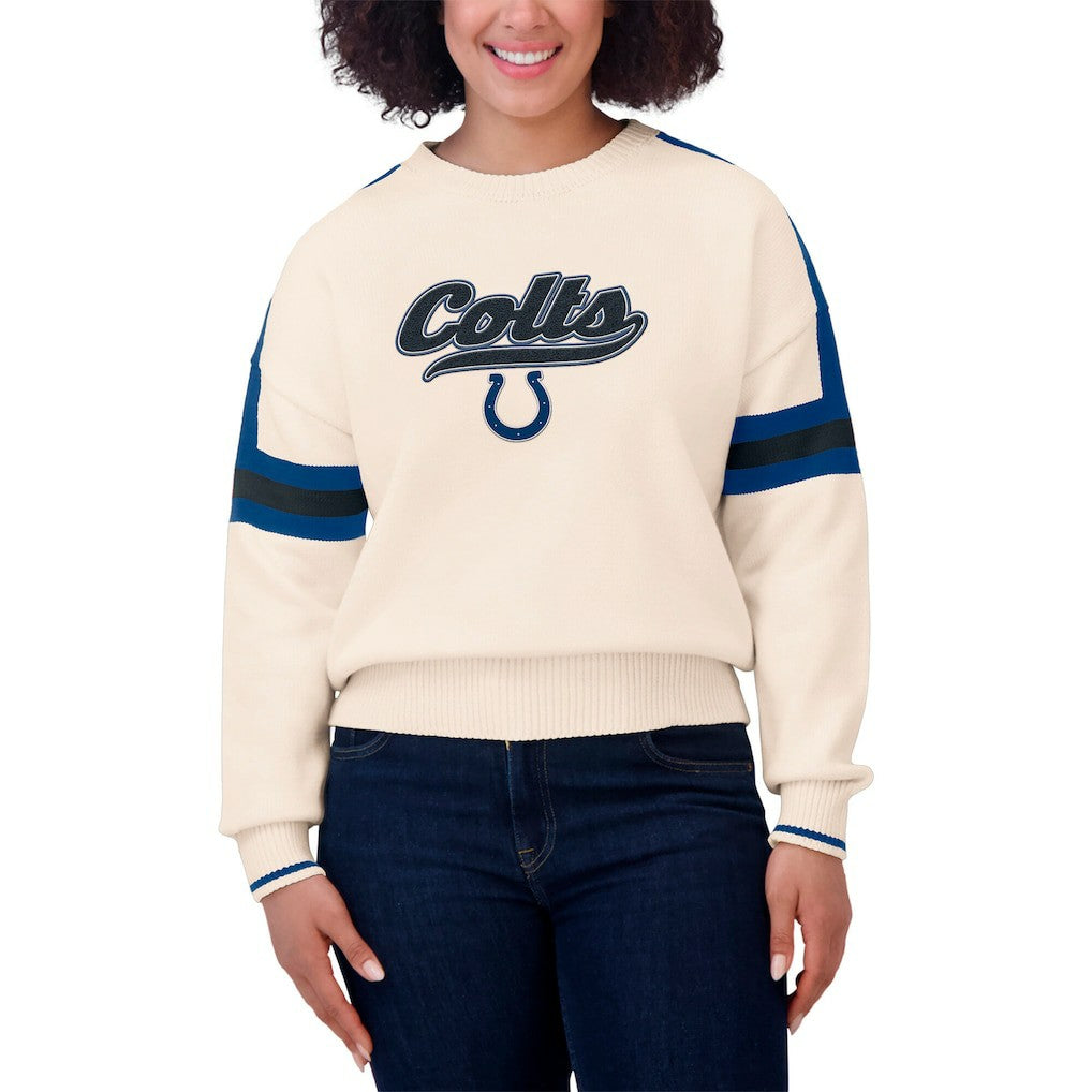 Indianapolis Colts WEAR by Erin Andrews Women's Stripe Pullover Sweater Cream
