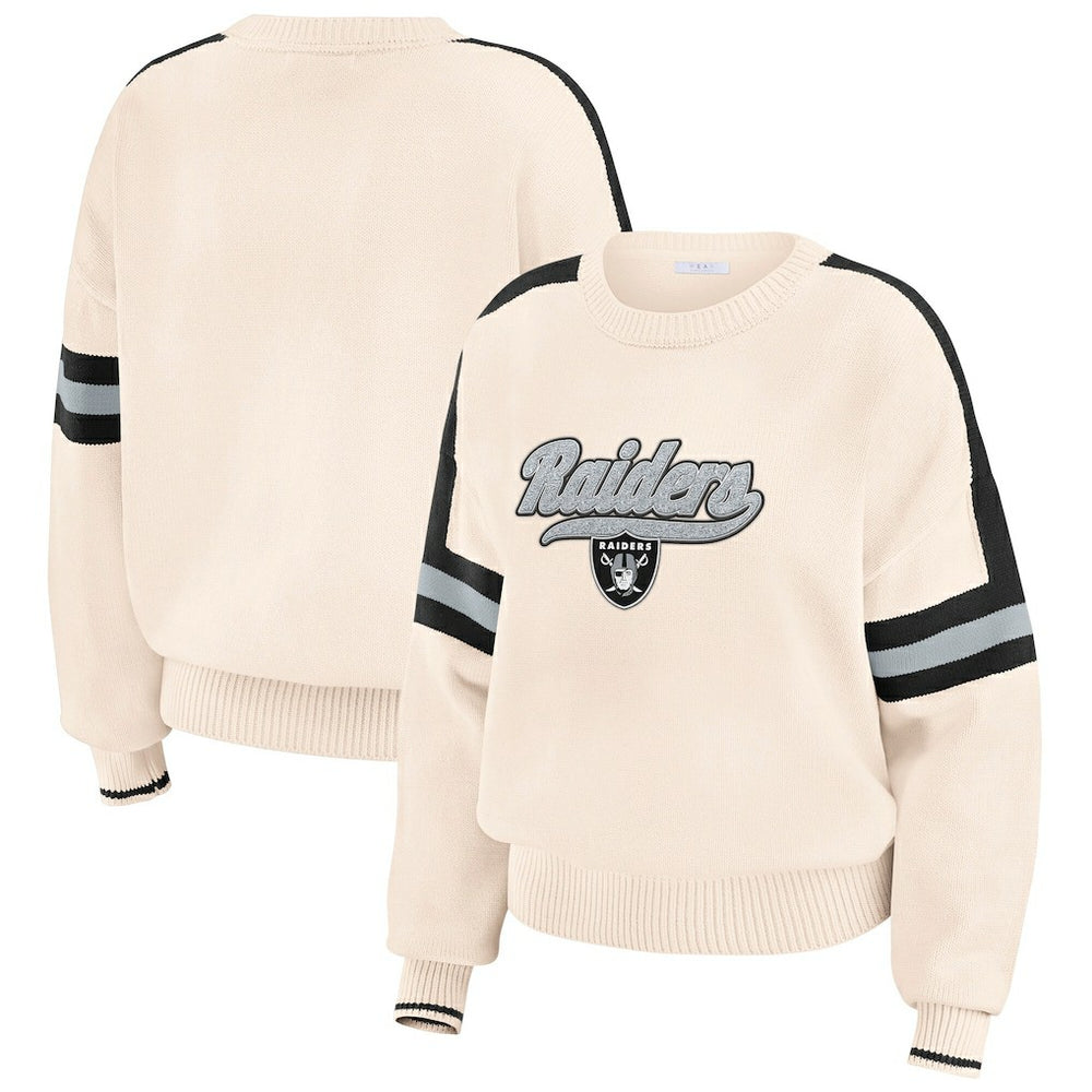 Las Vegas Raiders WEAR by Erin Andrews Women's Stripe Pullover Sweater Cream