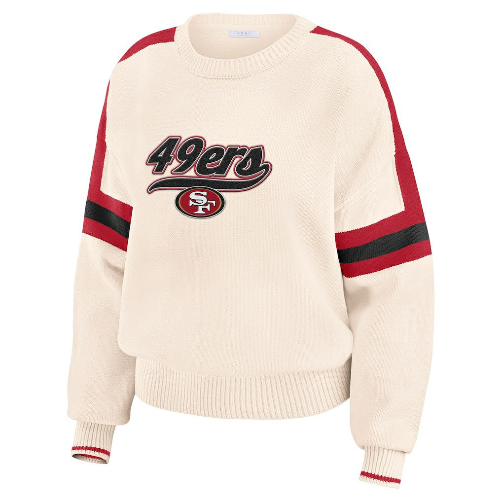 San Francisco 49ers WEAR by Erin Andrews Women's Stripe Pullover Sweater Cream