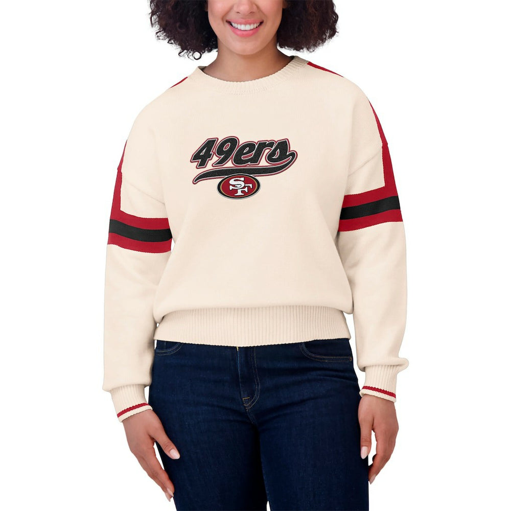 San Francisco 49ers WEAR by Erin Andrews Women's Stripe Pullover Sweater Cream