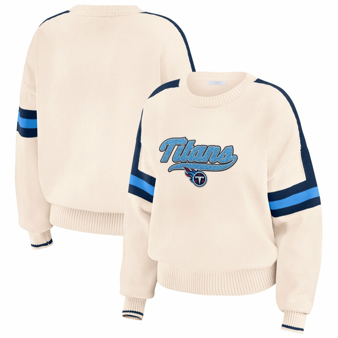 Tennessee Titans WEAR by Erin Andrews Women's Stripe Pullover Sweater Cream