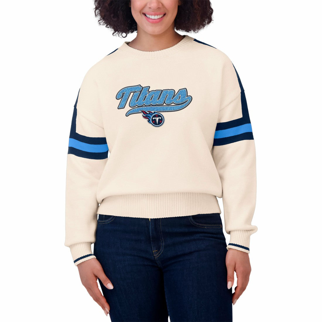 Tennessee Titans WEAR by Erin Andrews Women's Stripe Pullover Sweater Cream