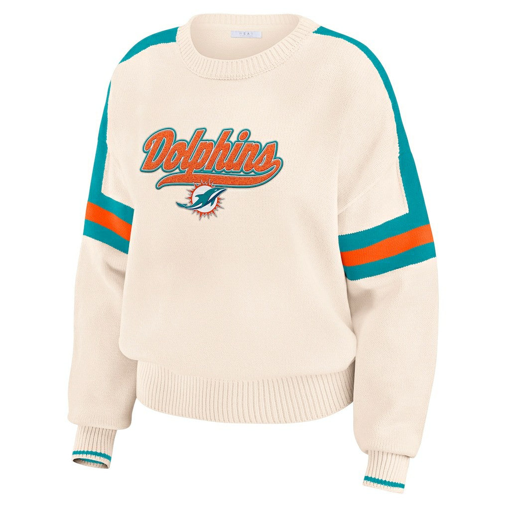 Miami Dolphins WEAR by Erin Andrews Women's Stripe Pullover Sweater Cream