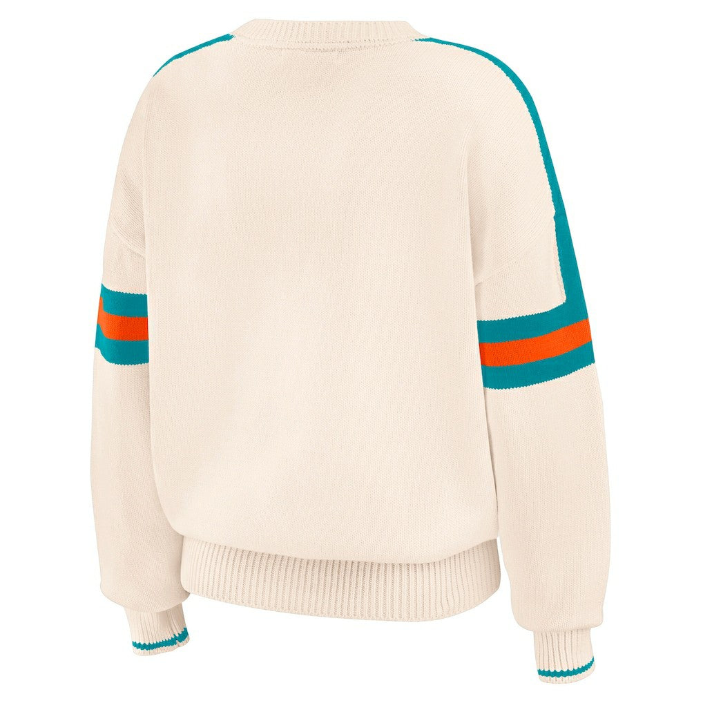 Miami Dolphins WEAR by Erin Andrews Women's Stripe Pullover Sweater Cream