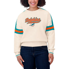 Miami Dolphins WEAR by Erin Andrews Women's Stripe Pullover Sweater Cream