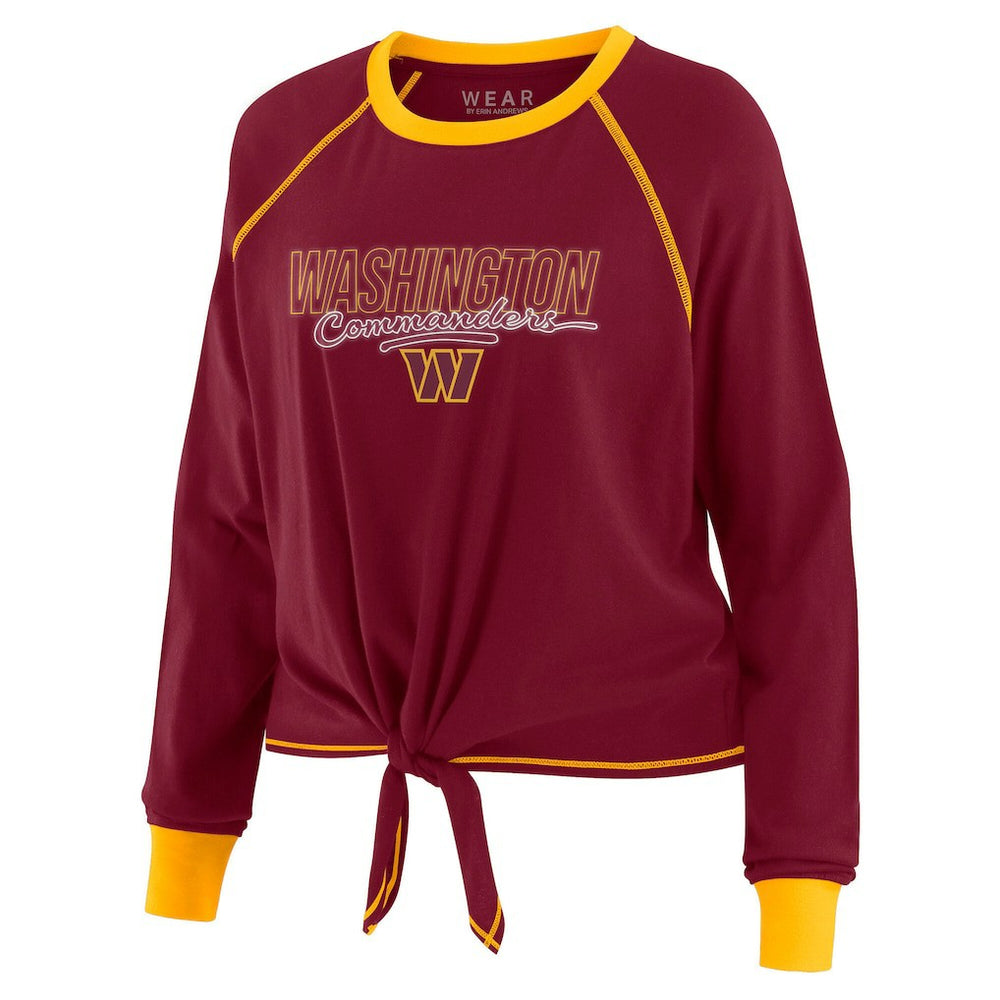 Washington Commanders WEAR by Erin Andrews Women's Tie-Front Long Sleeve T-Shirt Burgundy