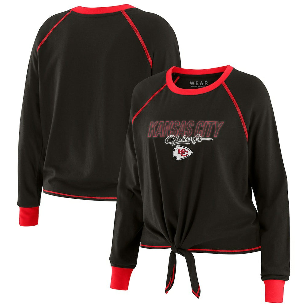 Kansas City Chiefs WEAR by Erin Andrews Women's Tie-Front Long Sleeve T-Shirt Black