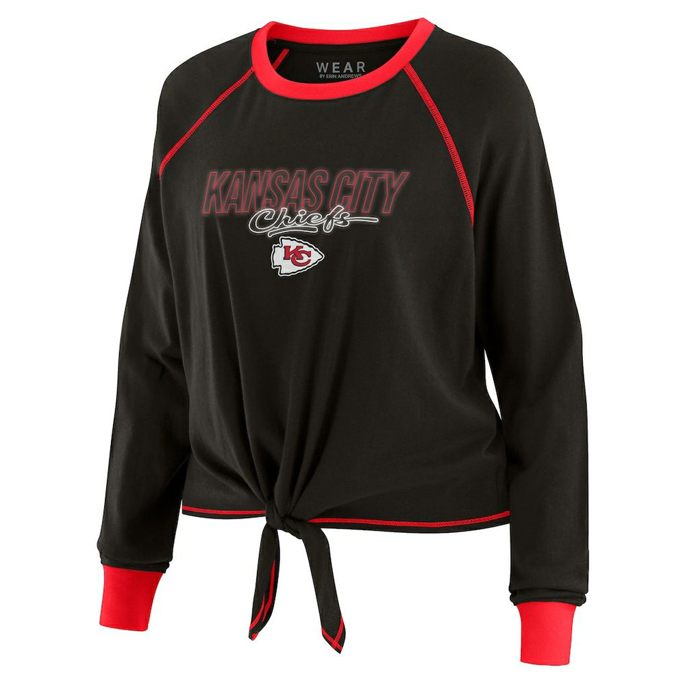 Kansas City Chiefs WEAR by Erin Andrews Women's Tie-Front Long Sleeve T-Shirt Black