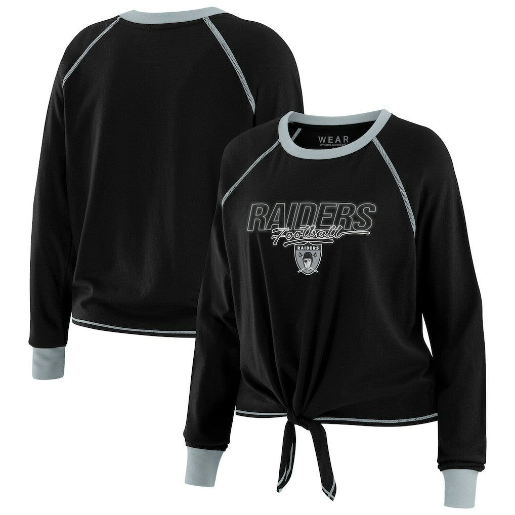 Las Vegas Raiders WEAR by Erin Andrews Women's Tie-Front Long Sleeve T-Shirt Black