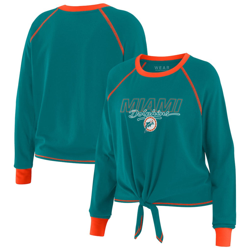 Miami Dolphins WEAR by Erin Andrews Women's Tie-Front Long Sleeve T-Shirt Aqua