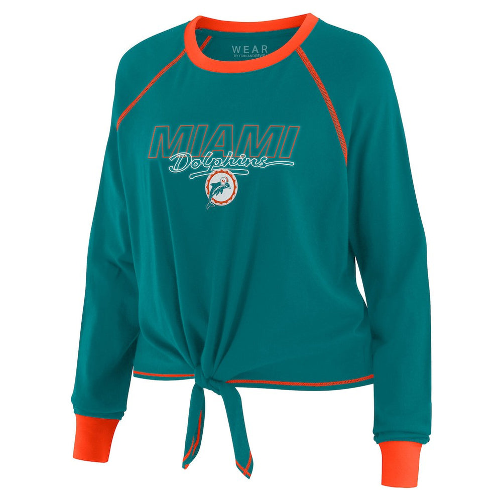Miami Dolphins WEAR by Erin Andrews Women's Tie-Front Long Sleeve T-Shirt Aqua