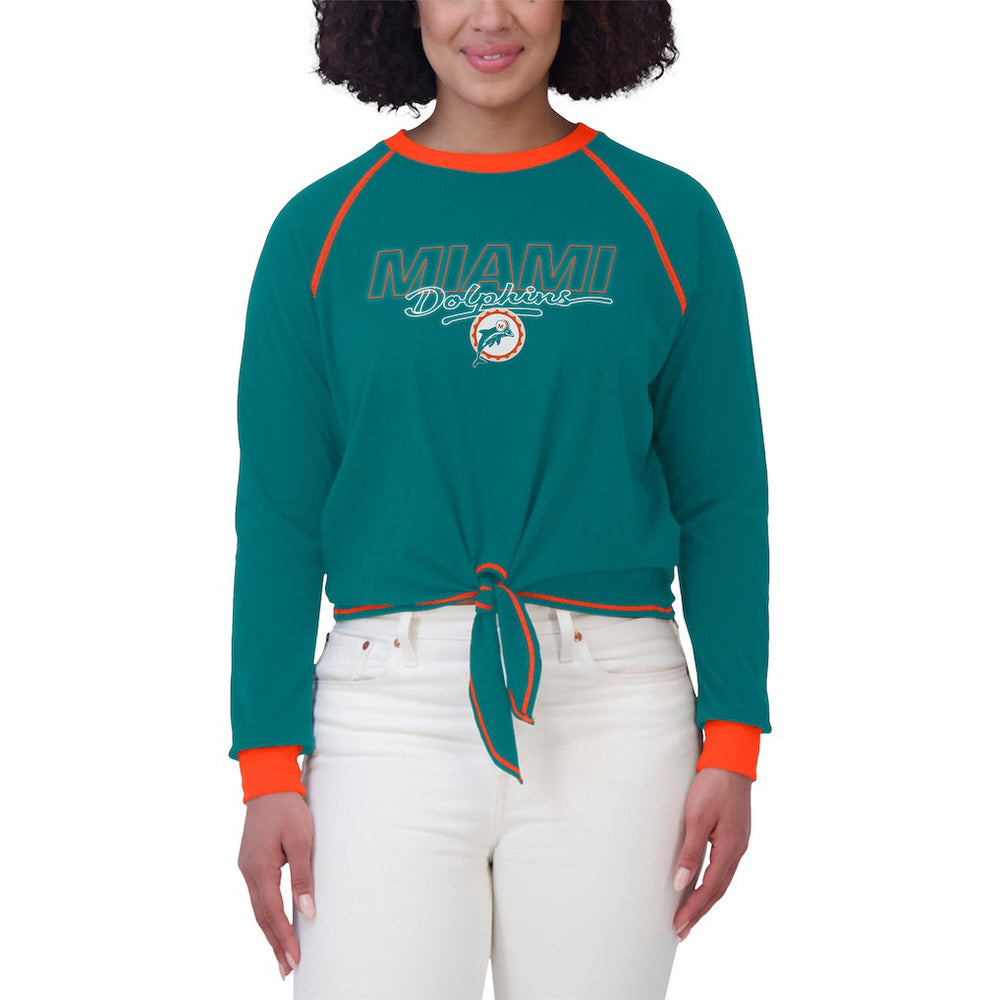 Miami Dolphins WEAR by Erin Andrews Women's Tie-Front Long Sleeve T-Shirt Aqua