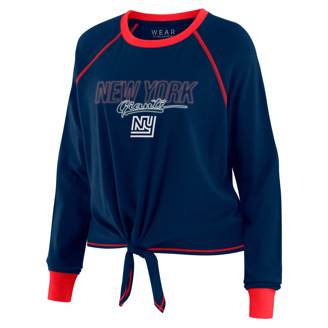 New York Giants WEAR by Erin Andrews Women's Tie-Front Long Sleeve T-Shirt Royal