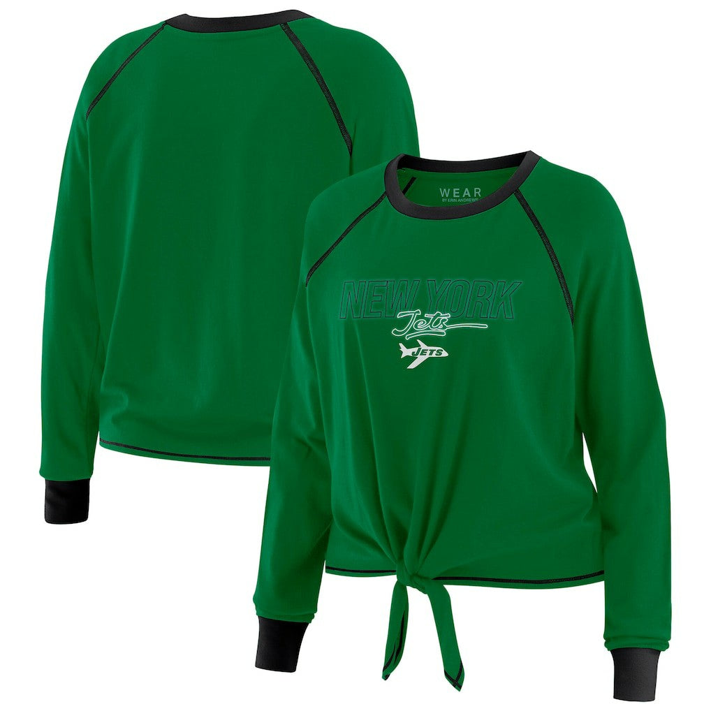 New York Jets WEAR by Erin Andrews Women's Tie-Front Long Sleeve T-Shirt Green