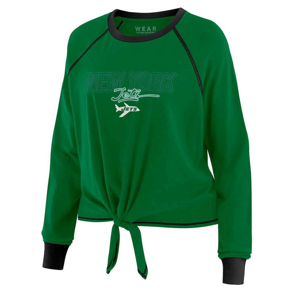 New York Jets WEAR by Erin Andrews Women's Tie-Front Long Sleeve T-Shirt Green