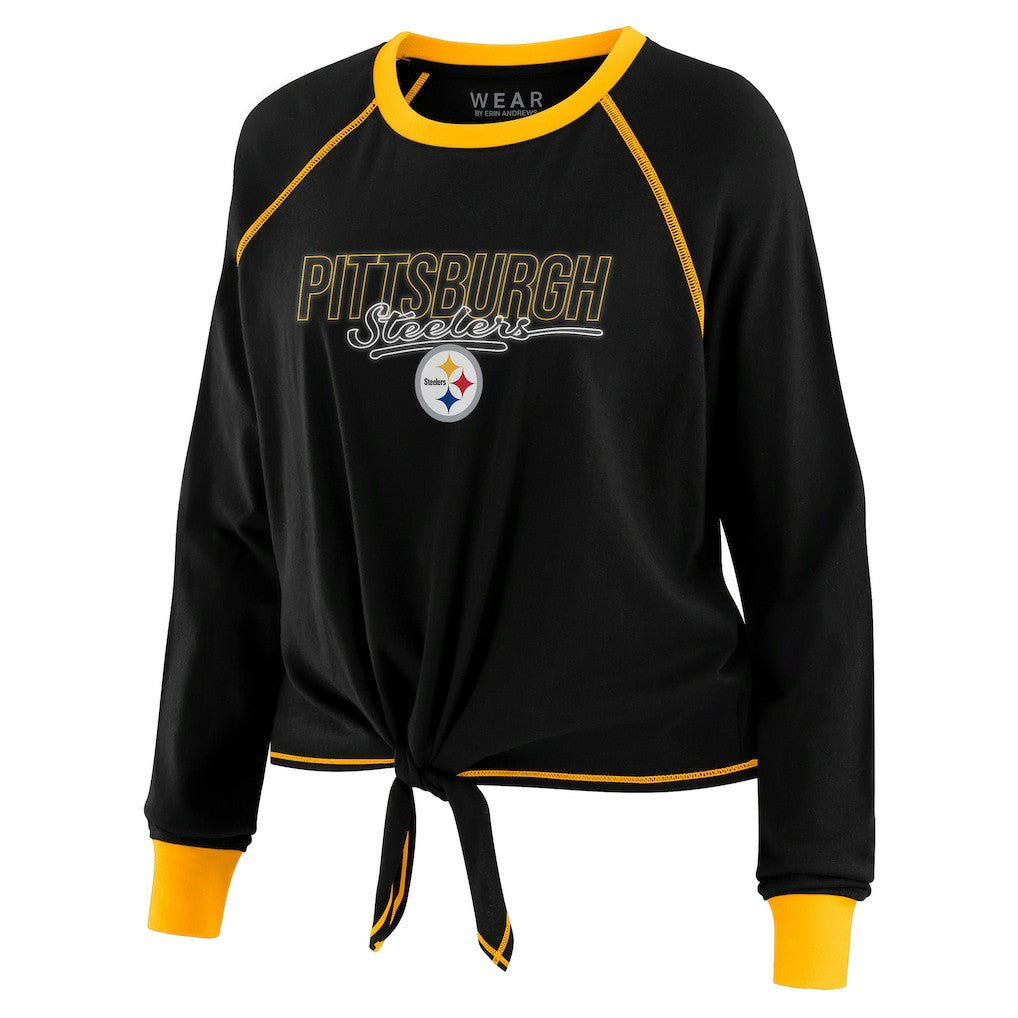 Pittsburgh Steelers WEAR by Erin Andrews Women's Tie-Front Long Sleeve T-Shirt Black