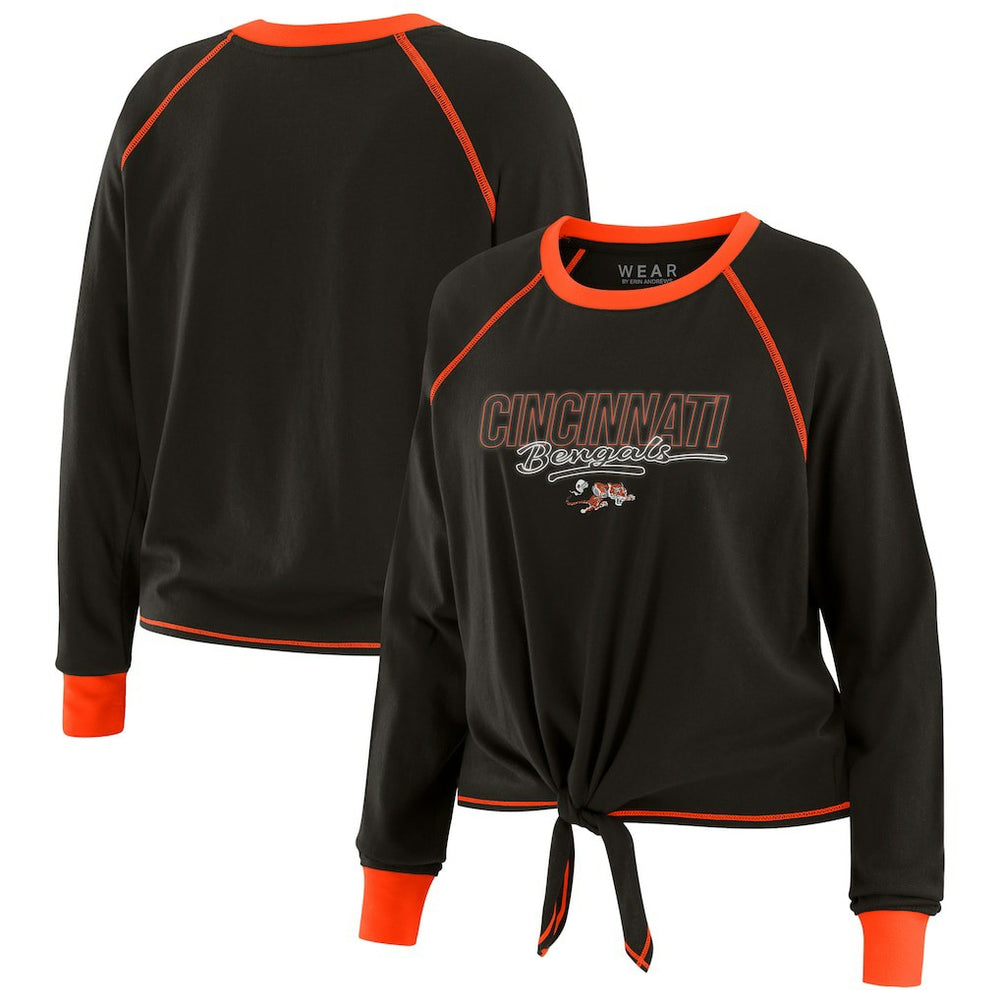Cincinnati Bengals WEAR by Erin Andrews Women's Tie-Front Long Sleeve T-Shirt Black