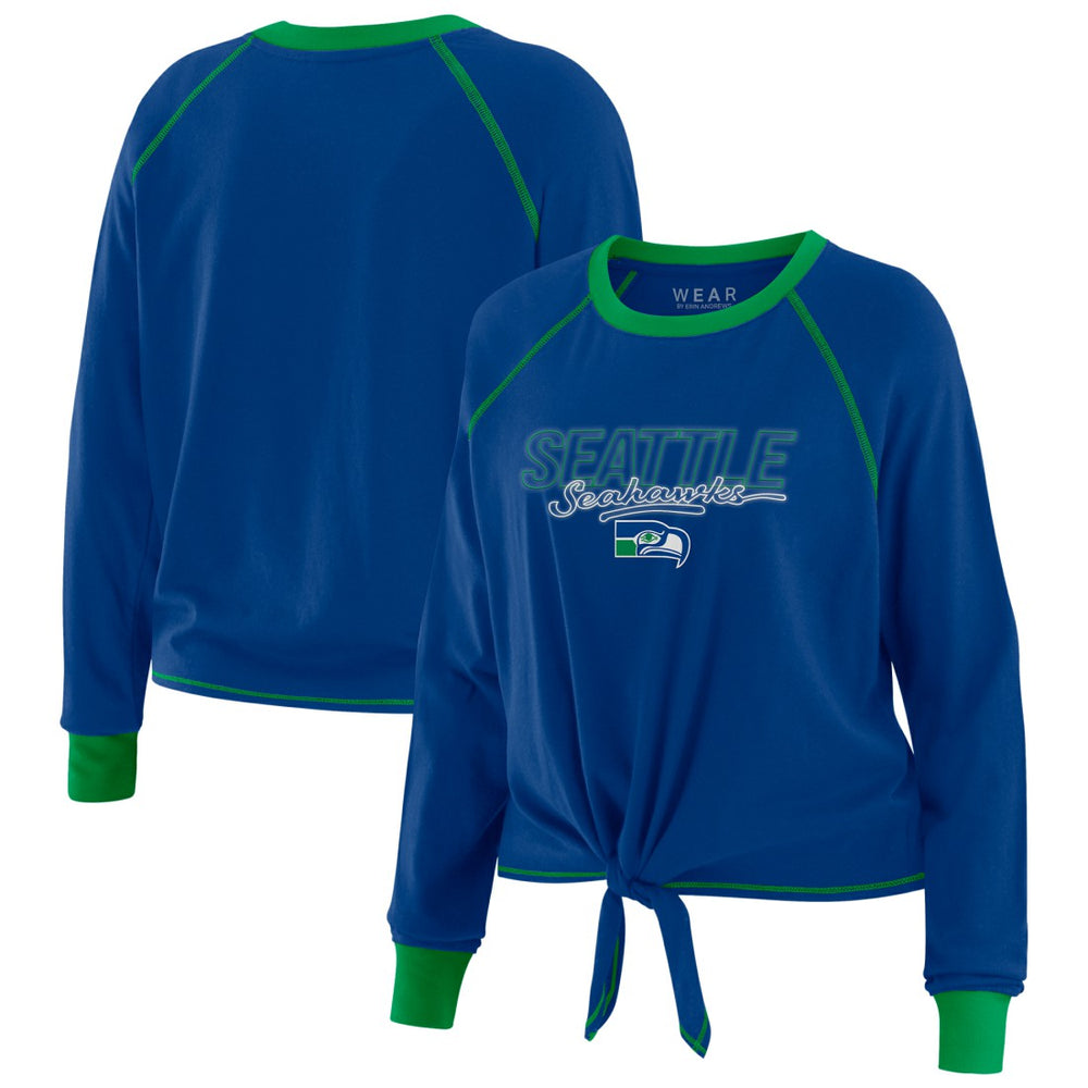 Seattle Seahawks WEAR by Erin Andrews Women's Tie-Front Long Sleeve T-Shirt Royal